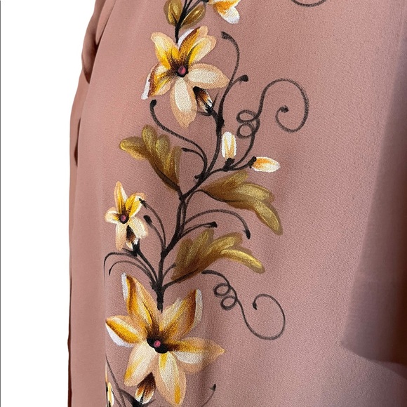 60s Vintage Hand Painted Floral Chiffon Blouse | Size M/L - Picture 14 of 14